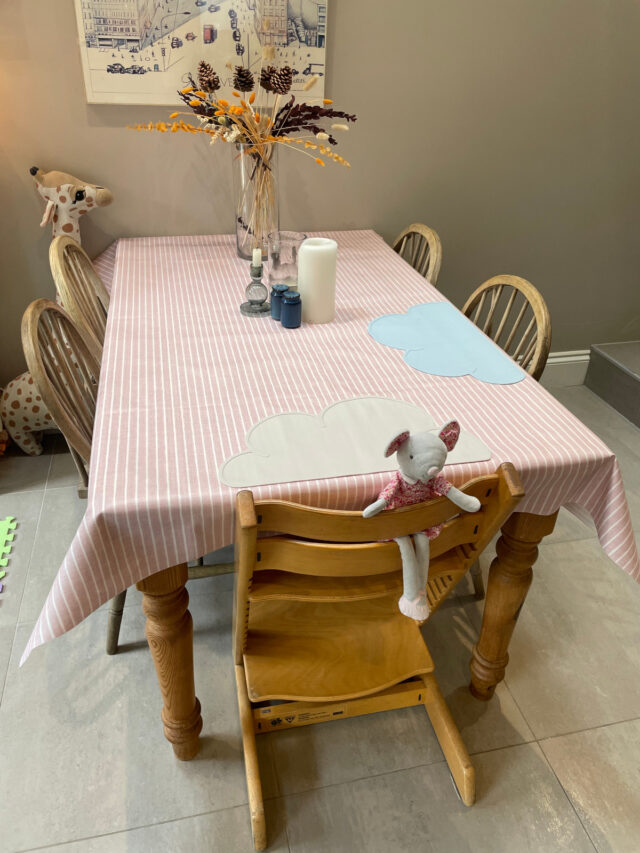 Pencil Stripe Bloom Matt Wipe Clean Oilcloth Tablecloth