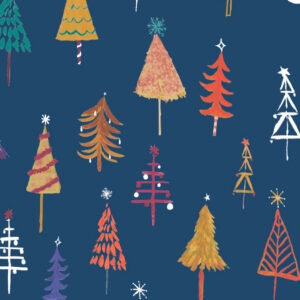 Christmas Trees Navy Gloss Wipe Clean Oilcloth Tablecloth