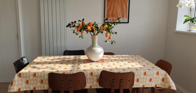 Orla Kiely Sweet Pea Orange Wipe Clean Oilcloth tablecloth